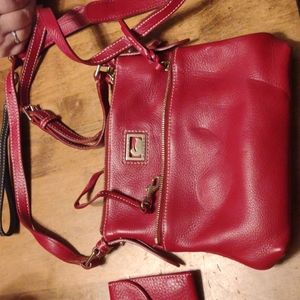 Genuine leather red crossbody bag with matching wallet
